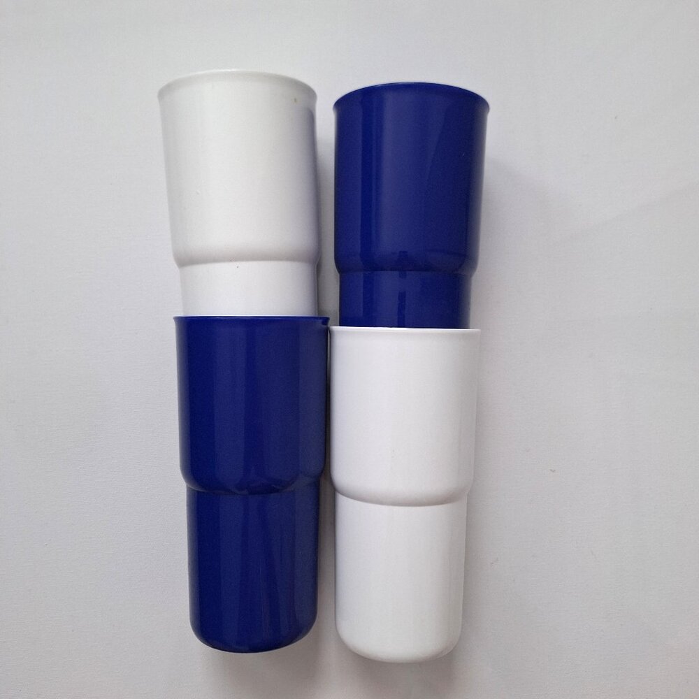 Tupperware Blue and White Stackable Plastic Cups Set of 4